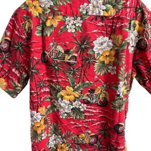 VTG  HAWAII BRAND Motorcycle Biker Tropical Hawaiian Shirt in Red  SZ XL